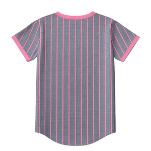 เสื้อเบสบอลสตรี สีเทาเหล็ก สไตล์ Sorority ของกรีก สีชมพูและเขียว สำหรับนักศึกษาหญิง  ลำลอง ทันสมัย - Product Image 4