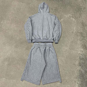 Custom Rhinestone Zip Up <b>Hoodie</b> & Shorts Set Heavyweight 100% Cotton Tech Fleece Tracksuit OEM Streetwear Windbreaker Set - Product Image 2