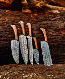 Handmade High Quality Custom made Chef Set Damascus <b>Steel</b> High Quality with Wooden Handles 5 piece Set with Leather Sheath - Product Image 2