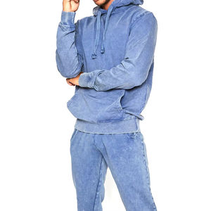 Nouveauté Survêtement pour homme avec logo personnalisé, lavage à l'acide, bleu, à porter au quotidien, avec col à capuche, coupe régulière, décontracté, 100% coton pour l'hiver - Product Image 3