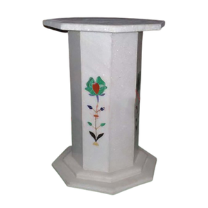 Support décoratif en marbre blanc avec incrustations florales |   Présentoir élégant à l'éclat durable pour la maison et l'hôtellerie - Product Image 4