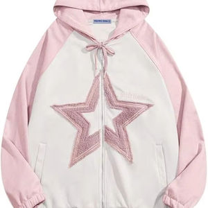 Sudadera con capucha de gran tamaño Eden Star Patchwork con cremallera completa para mujer, sudaderas con capucha Y2K gráficas de gran tamaño, sudaderas informales con capucha, chaquetas - Product Image 1
