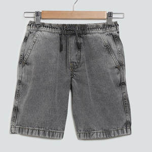 Shorts à taille élastique personnalisés Shorts en denim gris uni pour enfants Shorts en coton personnalisés pour garçons - Product Image 1