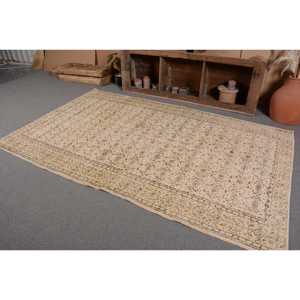 พรมตุรกีโบราณแบบทันสมัยขนาด5.4x8.6ฟุตสีเบจสีน้ำตาลปะต่อผืนใหญ่ทรงสี่เหลี่ยมผืนผ้าผ้าขนสัตว์ลาเท็กซ์สำหรับทางเข้าบ้านของวัยรุ่น - Product Image 3