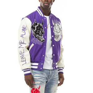 Vente en gros personnalisée blouson universitaire hip hop à manches en tissu de laine uni avec logo brodé blouson de baseball veste universitaire pour hommes - Product Image 4