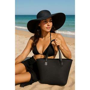 Black Straw <b>Hat</b> and Straw Bag Two-Piece Set, Shipped in a <b>Box</b>. - Cnt2005black - Product Image 1