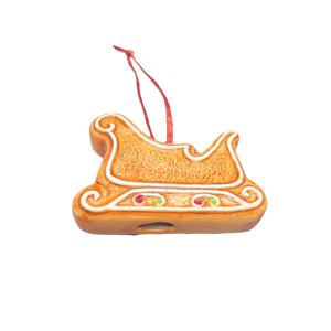 Wholesale Classic <b>Ceramic</b> Gingerbread Sleigh Christmas <b>Ornament</b> Full Color Handpainted Glazed Hanging Decor - Product Image 1