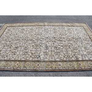 Alfombra de lana marrón beige tradicional hecha a mano, diseño de retales de 6,4X10,6 pies para sala de estar, alfombras rectangulares de látex para cama lateral de pasillo - Product Image 4