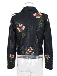 Otoño Invierno estampado Floral bordado Faux cuero chaquetas mujeres High Street Moto remache negro Punk prendas de vestir exteriores Biker abrigos - Product Image 5