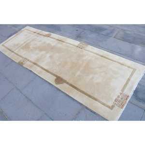 พรมตุรกีวินเทจขนาด 2.7x8.1 ฟุต, พรมปูพื้น, พรมขนสัตว์สีเบจน้ำตาลออมเบร - Product Image 2