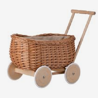 Panier de landau en rotin tissé à la main, vente en gros, poupée en osier, poussette en rotin