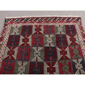 พรมวินเทจตุรกี ขนาดใหญ่ 5.6x7.4 ฟุต พรมลายทางสีแดง - Product Image 4