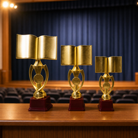 Nouveau Trophée Livre Ouvert en Plastique Doré 2026, 37,5 cm, 33 cm, 27,8 cm, avec Logo Personnalisé, Récompense pour Compétition Académique Scolaire, Base Bordeaux, Vente en Gros
