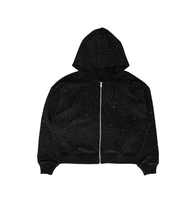 Primavera moda de gran tamaño pesado lavado ácido Hip Hop Vintage apenado bordado parche Rhinestone Sudadera con capucha de gran tamaño