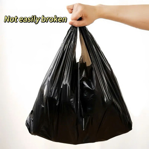 กระเป๋าใส่เสื้อยืดสีดำแบบกำหนดเองสีดำ HDPE/LDPE กันรั่วซึมและวัสดุรีไซเคิลสำหรับใช้ในซูเปอร์มาร์เก็ตพร้อมการพิมพ์ลายกราเวียร์ - Product Image 5