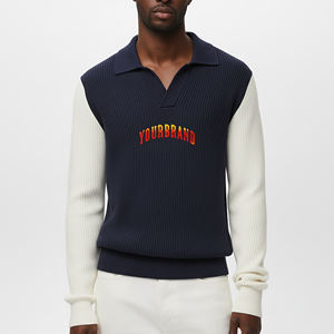 Haute qualité Hip Hop Style col en V à manches longues bloc de couleur pulls pour hommes pull lourd pull chaud - Product Image 1