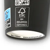 Gobelets en papier mini espresso à paroi simple, bio-revêtement, noirs, Ø 62 mm, 4 oz, 100 ml, pour café - 1000 pcs/carton