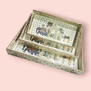 Juego de bandejas de madera de alta calidad para servir con elegantes asas duraderas con estampado de hojas brillantes para decoración moderna de cocina y comedor - Product Image 6