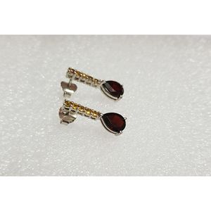 Pendientes de Moda con Topacio Blanco y Granate, Elegantes Anillos para la Oreja - Product Image 6