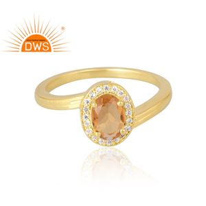 Anillo de piedras preciosas de circonia cúbica y citrino natural chapado en oro de 18 quilates y Plata de Ley 925 superventas, fabricante de joyería fina Demi - Product Image 3