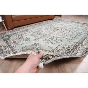Tapis turc vintage, grand tapis de 5,8 x 8,8 pieds, tapis en laine à carreaux vert et marron - Product Image 4