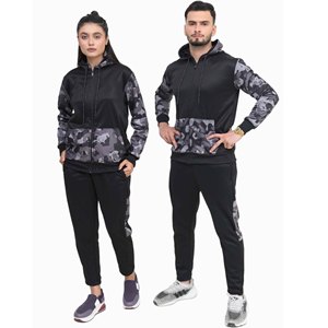Unisex <b>Camouflage</b> Tracksuit Hooded Zipper Full Sleeve Sporty Sweatshirt With Side Pockets Black Polyester Autumn Wear - Product Image 6
