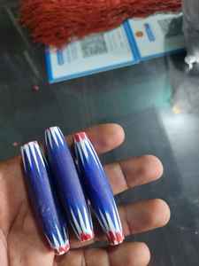 custom made long chevron glass <b>beads</b> in blue white and <b>red</b> colours for jewelry designers and <b>bead</b> stores for resale - Product Image 2