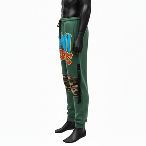 High Quality Premium Cotton Polyester Fleece Jogger Pant <b>Green</b> With Camo Knee Panels Screen Print Logo <b>men's</b> Jogger Pant - Product Image 5