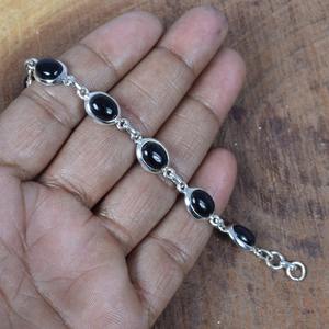 Onyx noir 925 bijoux en pierres précieuses en argent Sterling Bracelet réglable forme ovale mois décembre pierre de naissance Bracelet 9 pierres - Product Image 3