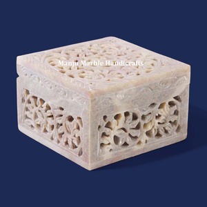 Handmade Total Jali Work Curved Natural Soapstone <b>Box</b> With High Quality Design And Best Class Product Polishded Soapstone <b>Box</b> - Product Image 6