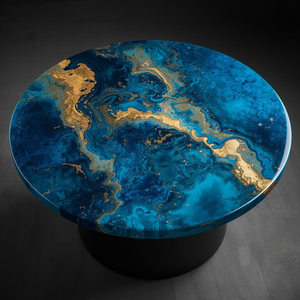 Plateau de table rond en résine de luxe design |   Surface polie artisanale pour tables à manger modernes, villas, hôtels et décoration intérieure - Product Image 1