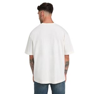 Camiseta extragrande de color marfil para hombre, 100% algodón, 190 GSM, ropa de calle, camiseta con grapas, logotipo impreso en la parte delantera y trasera, camisa holgada con hombros caídos - Product Image 2
