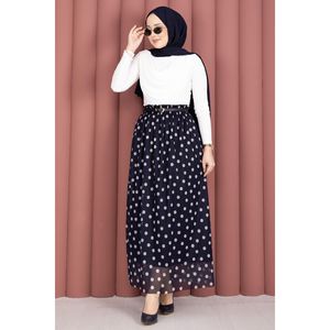Navy Blue Polka Dot Chiffon Tulle Summer <b>Skirt</b> <b>Elastic</b> Waist Breathable Plain Style Digital Print Leopard Ruffles Spandex - Product Image 3