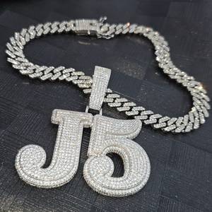 Pendentif personnalisable chiffre et lettre en Moissanite taille émeraude, Argent sterling 925 doré, Bijoux fins, Cadeau Hip Hop, Breloques - Product Image 3