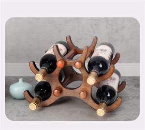 Casier à vin en bois-6 bouteilles de comptoir décoratif porte-bouteille de vin de table support de stockage de vin debout libre - Product Image 6