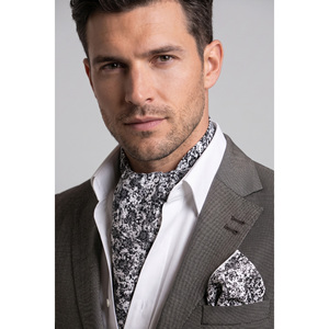 Conjunto de Accesorios para Hombre con Estampado Floral en Blanco y Negro, Pañuelo de Seda, Corbata Ascot, Pañuelo de Bolsillo - Estilo Moderno con Diseño de Puntos, Idea de Regalo - Product Image 1