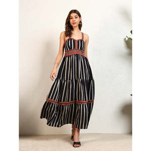 Deebaco Women's Striped Tiered Maxi <b>Dress</b> Spaghetti Strap Boho A-Line Loose Summer Casual Chiffon Sleeveless Empire Waist - Product Image 6