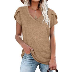 Nuevo estilo primavera nuevas señoras cuello en V manga chaqueta cintura punto camiseta Casual mujer liso teñido ropa Anti-Pilling poliéster - Product Image 1