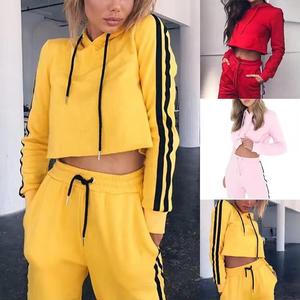 Ensemble de survêtement pour femmes de haute qualité, en coton personnalisé, décontracté, simple, extensible, avec fermeture éclair, sweat-shirt à capuche et pantalon droit - Product Image 6