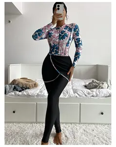 SIPO 2023 최신 패션 이슬람 여성 꽉 섹시한 긴 소매 꽃 인쇄 Burkini 이슬람 수영복 섹시한 이슬람 수영복