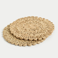 Assiettes de présentation festonnées en jonc de mer, offre promotionnelle, napperons tressés en jonc de mer, sous-plats en paille et raphia