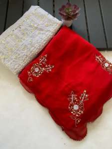 Diseñador indio más moderno elegante color rojo Sari último exclusivo comprado con frecuencia Sari fiesta ropa festiva ropa de novia - Product Image 6