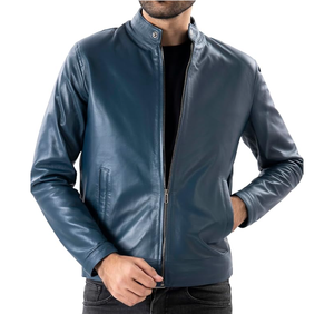 100% Genuine Sheep Leather Winter Jacket Sherpa Lining Breathable <b>Viscos</b> Zipper Closure Stand Collar Slim Fit Casual Use Jacket - Product Image 5