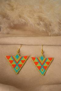 Boho <b>bead</b> earrings with turquoise design andy cascading <b>fringe</b>, unique jewelry gift - Product Image 5