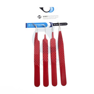 Pinzas de extensión de pestañas con agarre de diamante de acero inoxidable profesional de alta calidad Color rojo para pestañas de volumen punta puntiaguda - Product Image 1