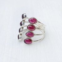 Bague ovale en grenat et argent sterling, classique, ajustable, personnalisable, ouverte, vintage, pour mariage, fête, unisexe