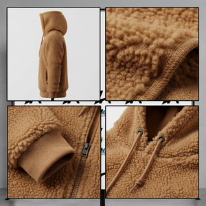 Nouveauté 2026 Sweat à capuche zippé en polaire, coupe classique, pour l'hiver, en matière Sherpa, couleur unie, tricoté - Product Image 4