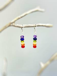 Sterling Silver Fashionable Rainbow Gemstone <b>Earrings</b> Unique Dangle Colorful Crystal Whimsical <b>Quirky</b> Handmade Pride Jewelry - Product Image 2
