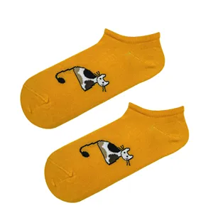<b>Orange</b> Sports <b>Socks</b> with Cute Cat Pattern Breathable Nylon Silk Material Custom Logo Lightweight for Daily Use All Seasons - Product Image 1