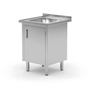 Mobile da Cucina Saldato HENDI Profi Line 600x600x(H)850mm con Lavello e Ante a Battente - Product Image 1